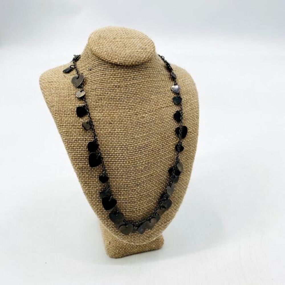 Dark Silver Hearts Long Necklace‎